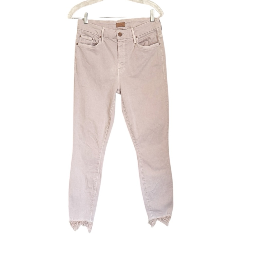 Mother High Waisted Looker Dagger Ankle Fray Lace Blush Pink Skinny Jean size 29